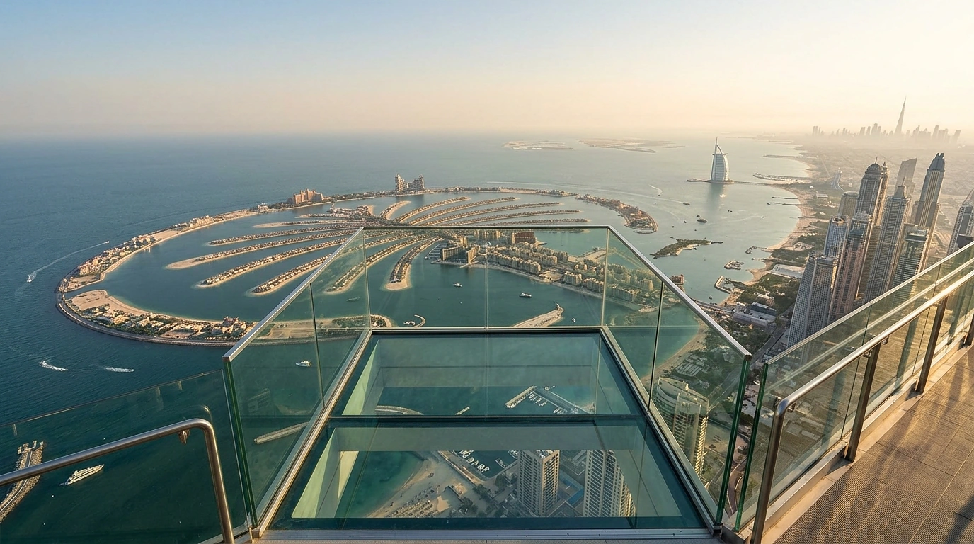 The View Palm Jumeirah: панорама с прозрачного выступа острова