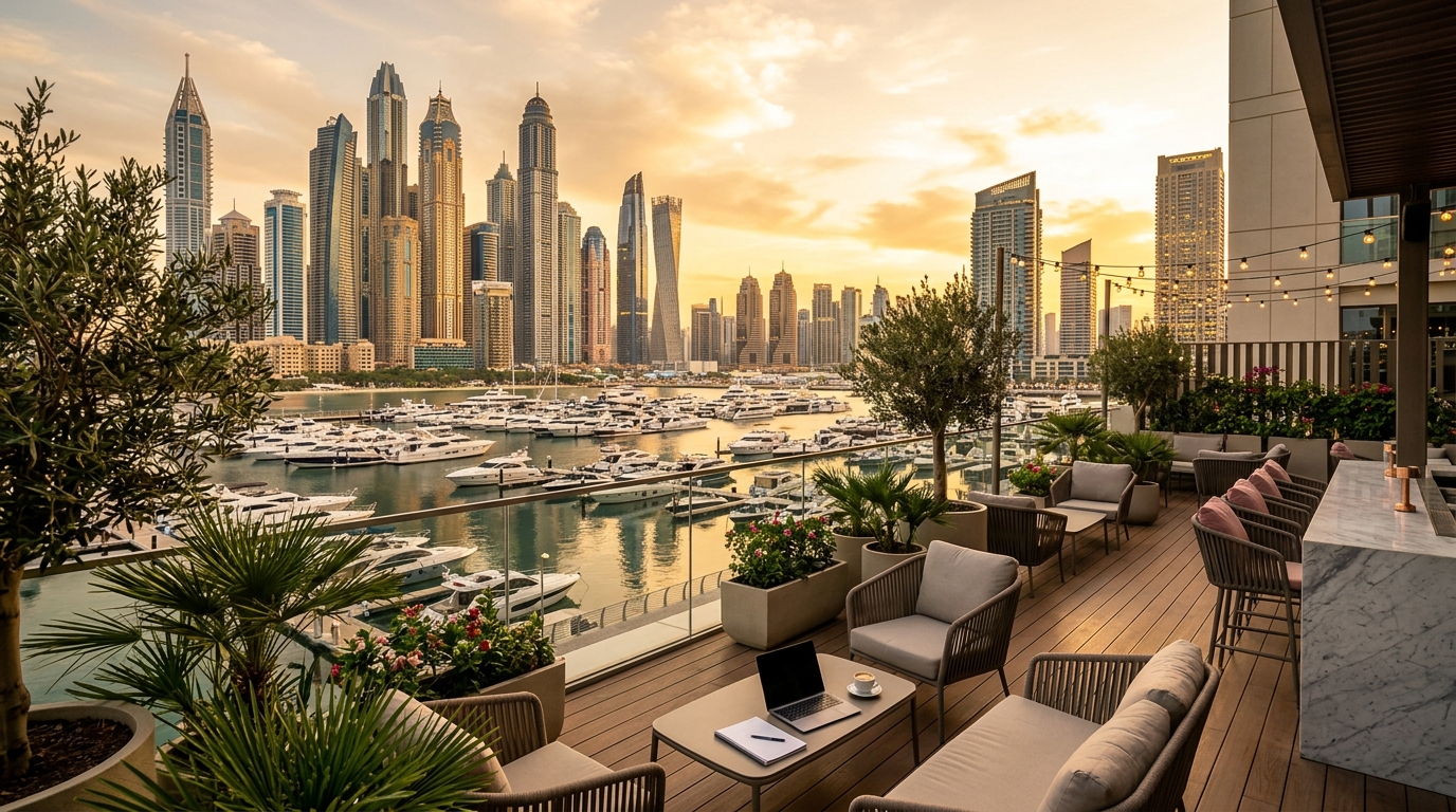 Is Atelier M Marina a top coffee shop with a view for remote work?